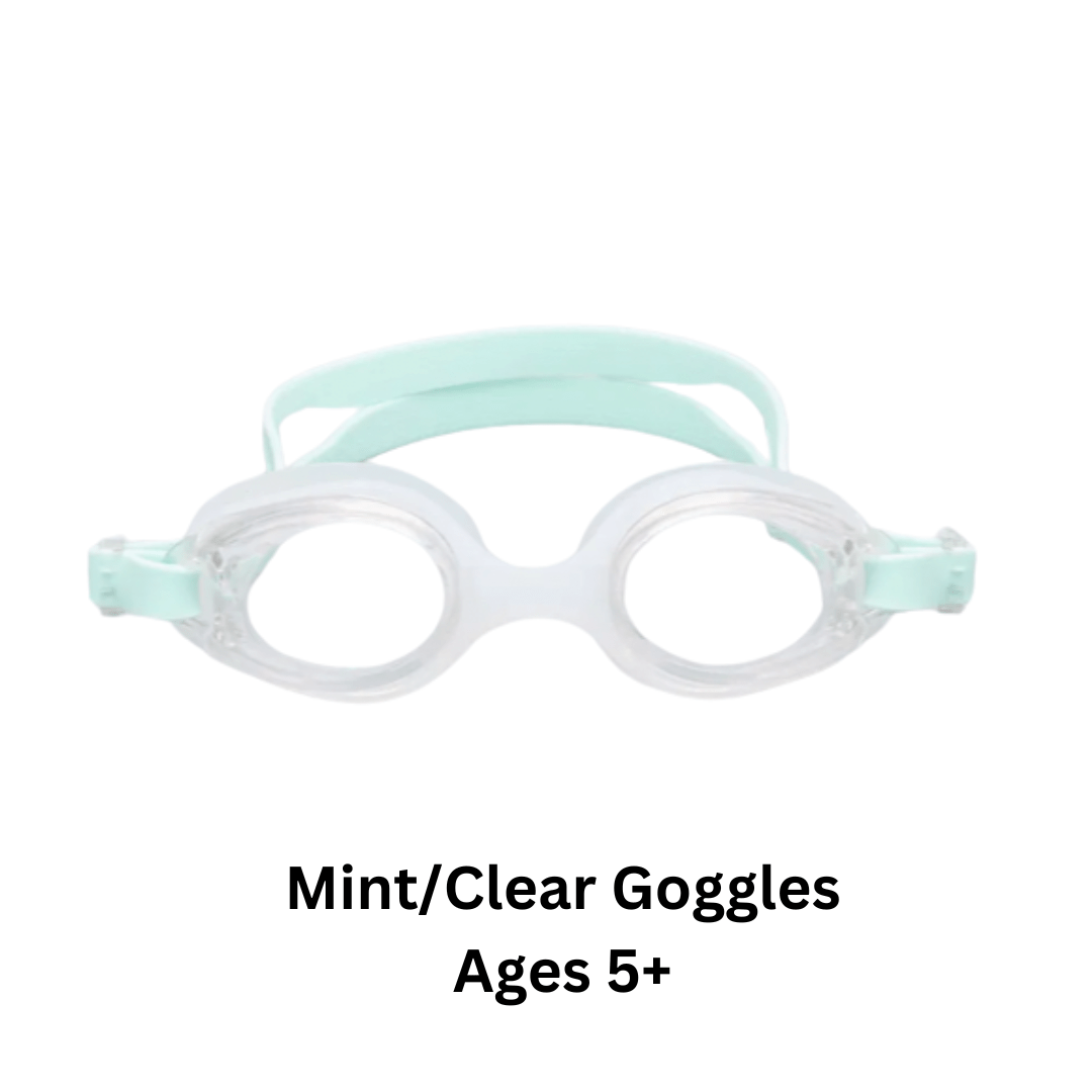 mint and clear goggles stock image for ages 5-12