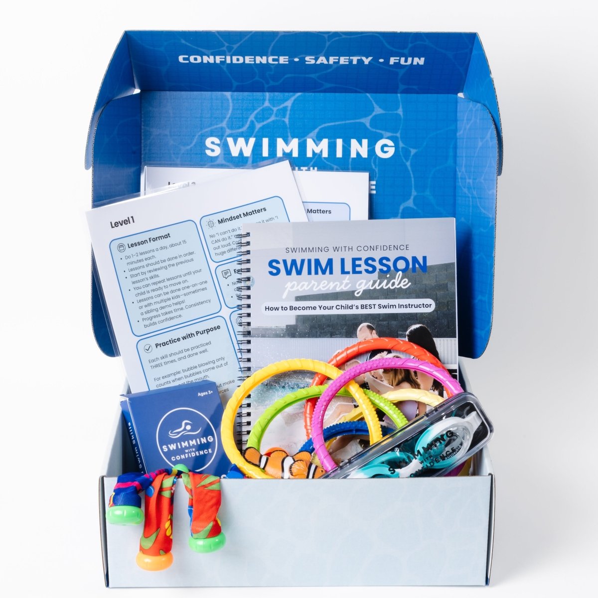 Swim Lessons in a Box — sister product to the 0–2 Box (presale box art coming)