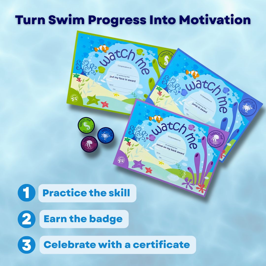 3 watch me swim awards with patches 