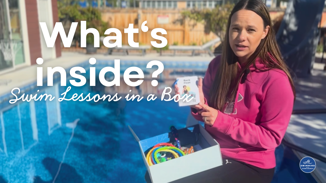 Load video: Emily Davis, founder of Swimming with Confidence, unboxes the “Swim Lessons in a Box” kit and explains how parents can teach their children to swim safely and confidently at home using the included goggles, waterproof flashcards, and step-by-step parent guide.